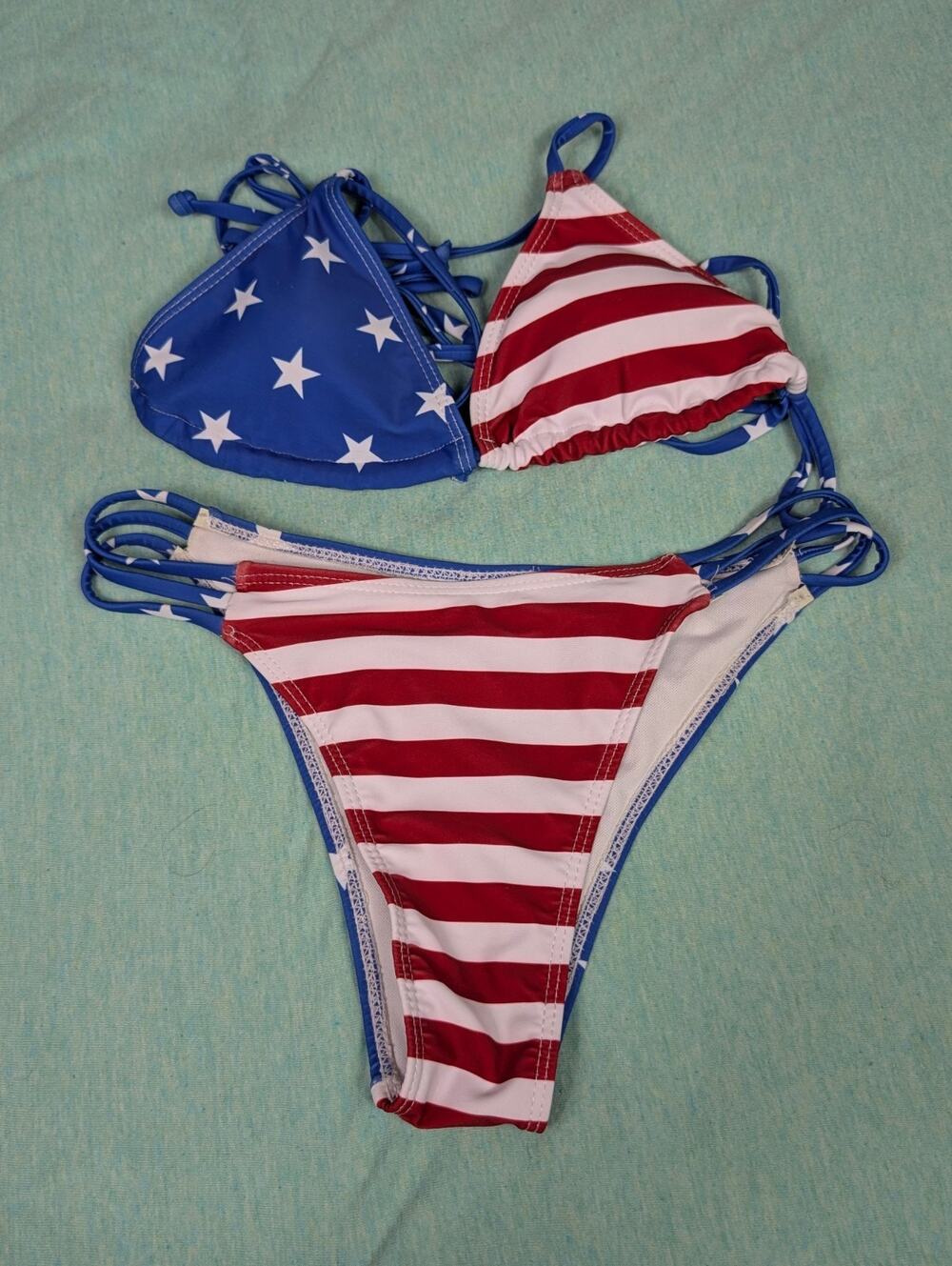 XS Patriotic Stars And Stripes 2 Piece Bikini Set Red White Blue Padded USA